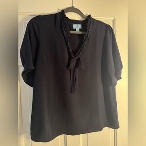 CeCe Navy Tie-Front Blouse